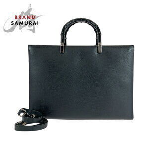 GUCCI Bamboo Black Leather Tote Bag Handbag Shoulder